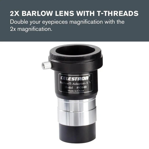 Detail of 2X Barlow Lens from Eight Piece Telescope Accessory Kit With Two 1.25 Inch Plossl Eyepieces, Three Filters, and Case