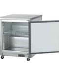 Badass Commercial Undercounter Freezer Delivers 6.5 Cubic Feet Of Frost Inside A Slick 27 Inch Stainless Steel Worktop With Easy Swing Doors. Open door view.