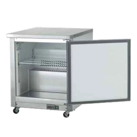 Badass Commercial Undercounter Freezer Delivers 6.5 Cubic Feet Of Frost Inside A Slick 27 Inch Stainless Steel Worktop With Easy Swing Doors. Open door view.