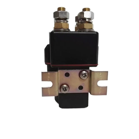 Heavy Duty Double Pole Single Throw Solenoid Contactor Relay designed specifically for excavator and forklift parts, rugged design with metal terminals.