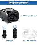 Ultra Quiet 5W Submersible Water Pump, 105 GPH, 4.76 Ft Power Cord, Dual Nozzles, 2.8 Ft Lift, Mini Fountain Pump with tubing.
