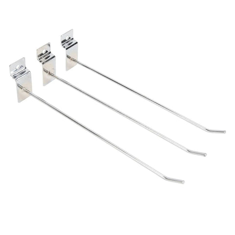 Aluminum Slatwall Slot Board Hooks 20cm 3.3mm Heavy Duty Display Hangers 50 Pack, three hooks on white background