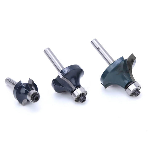 Hot New 3 Piece 1/4 Inch Shank Carbide Router Bit Set With Bearing Guide for smooth chamfering on MDF plywood.