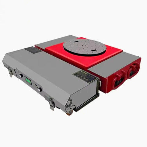 Built For The Grind Electric Transfer Cart With Smooth 360 Degree Rotating Turntable And Wireless Remote For Zero Hassle Heavy Load Moving On Any Floor, showing the steel frame and turntable design.