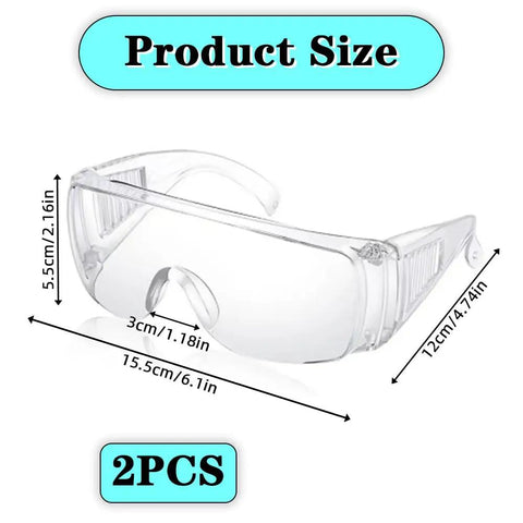 Built Tough Anti Fog Safety Glasses With Vented Side Shields And ANSI Certification Clear Protective Eyewear dimensions shown