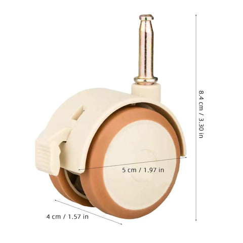 4pcs PU Grip Neck Stem Casters for Nursery Carts and Bookcase, beige rubber caster wheel, 8.4 cm height, quiet operation design