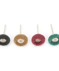 Four colorful 25mm abrasive wheel brushes from 80 Pcs Premium Abrasive Wheel Brush Polishing Buffing Kit for grinding.