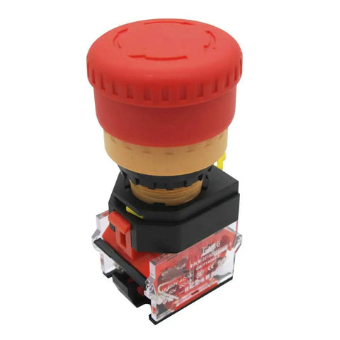Red Mushroom Emergency Stop Push Button Switch With 1 NC 1 NO Contacts 22mm Panel Mount 6mm Thick Latching 600V 10A Heavy Duty Safe Stop