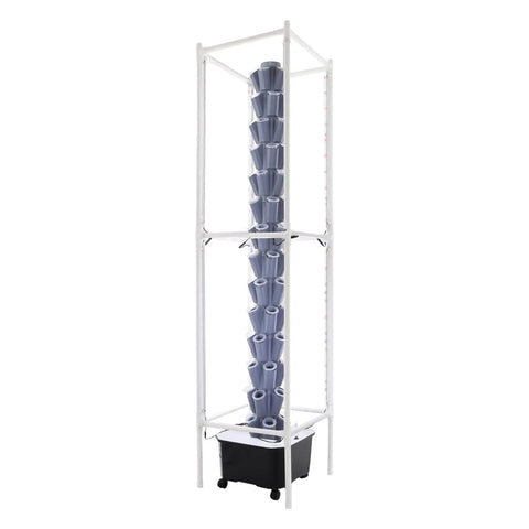 Vertical Hydroponic Garden Tower With 70 Pods And 14 Tiers, 8 LED Light Strips For Indoor Herb Growth, Grey frame view