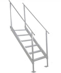 Hella Durable Pro Grade 6 Step Dock Stairs Featuring Rock Solid Dual Handrails And Oversized Slip Resistant Treads, aluminum