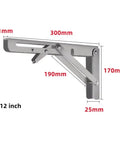 Beefy Triangle Folding Shelf Brackets Set For Wall Mounts, adjustable metal shelf supports, space saving fold up design, 12 inch silver
