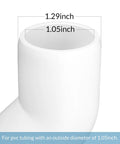 Close-up of a white PVC 135-degree elbow showing dimensions for Three Quarter Inch PVC Pipe Fittings 135 Degree Elbows Furniture Grade.