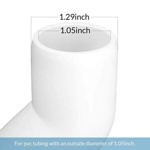 Close-up of a white PVC 135-degree elbow showing dimensions for Three Quarter Inch PVC Pipe Fittings 135 Degree Elbows Furniture Grade.
