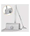 Automatic Door Closer With Adjustable Speed For 25-85 Kg Doors Smooth Close Easy Install shown in silver finish