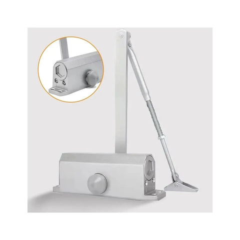 Automatic Door Closer With Adjustable Speed For 25-85 Kg Doors Smooth Close Easy Install shown in silver finish
