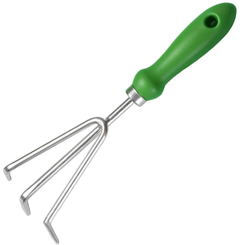 Three Tine Claw Garden Rake With Ergonomic Handle And Stainless Steel Build, A Handy Bow Rake Cultivator For Loosening Soil Aeration Mulch Spreading And General Garden Prep, A Reliable Hand Tool For Gardening