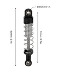 Adjustable Oil Shock Absorbers For 1/18 1/16 RC Crawlers, metal black shock with size dimensions displayed