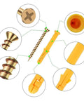 50 Pcs Yellow Nylon Expansion Anchor Fasteners With Screws For Drywall And Hollow Walls M6 Mounting Kit For Furniture, Woodworking And Construction Projects, Heavy Duty And Visible Easy Fix, yellow nylon wall anchor and screw close-up