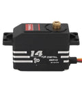 Heavy Duty Digital Servo Motor Packing Big Time 14 Kg Torque For Quick Response Rc Cars Boats And Robot Projects Featuring Dead Straight Accuracy And Rocksteady Reliability One Piece, side view with metal gear.