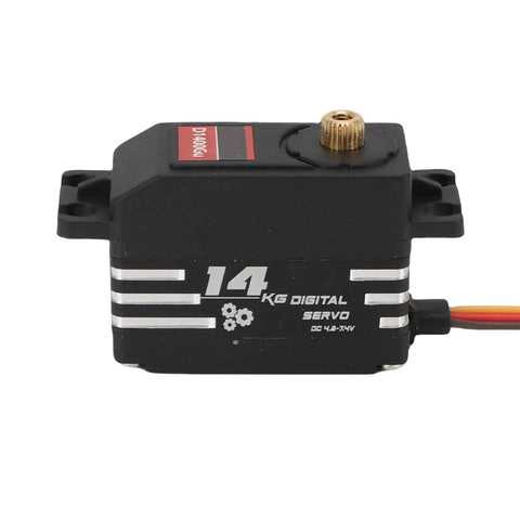 Heavy Duty Digital Servo Motor Packing Big Time 14 Kg Torque For Quick Response Rc Cars Boats And Robot Projects Featuring Dead Straight Accuracy And Rocksteady Reliability One Piece, side view with metal gear.