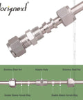 Horiznext 1/4 in stainless steel 304 compression fitting front view with nuts and ferrule rings