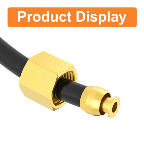 GASHER air compressor unloader tube kit with brass fittings on black hose, 1/4 in sleeve ferrules, compression nut.
