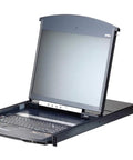 Eight Port Cat5 Kvm Over Ip Switch With Compact Lcd Panel for easy server access, with a sleek design and extended LCD display.