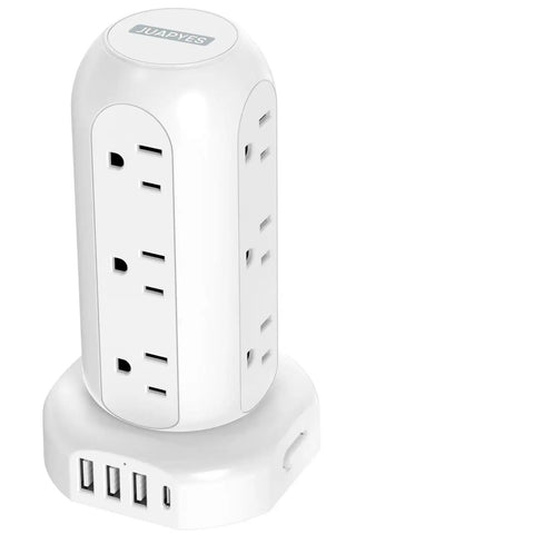 20W USB C PD Fast Charging Power Strip Tower 9.8 Ft Extension Cord 12 Outlets With 4 USB Ports Surge Protector Overload Protection