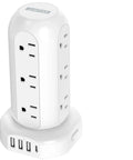 20W USB C PD Fast Charging Power Strip Tower 9.8 Ft Extension Cord 12 Outlets With 4 USB Ports Surge Protector for Home and Office