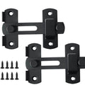 Sliding Barn Door Lock And Latch Set 2 Pack Matte Black Durable Stainless Steel with screws, front view