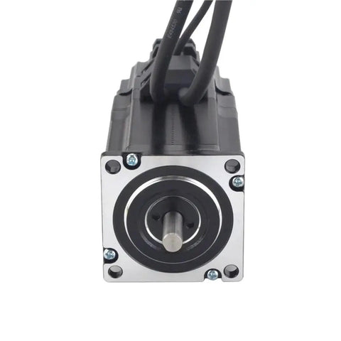 Front view of NEMA 23 closed-loop stepper motor with silver faceplate and protruding shaft