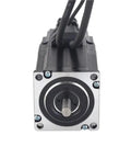 NEMA 23 closed-loop stepper motor with encoder and brake, black housing, silver faceplate, front view.