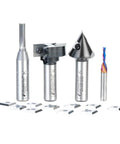 Pro Level Cnc Router Bit Set For Crafting Authentic Shaker Doors Featuring Kickass Ceramic Coated Cutters, 8-piece with various shapes.
