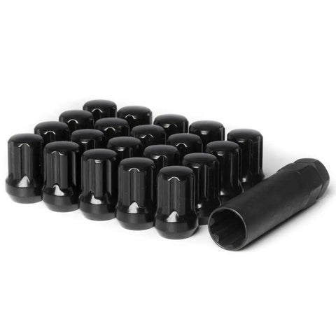 Black 14x1.5 Spline Drive Tuner Acorn Lug Nuts Set Forged Steel 20 Pcs With Tool 60 Degree Tuner Seating Street Ready Bolt On