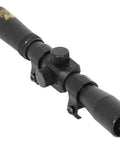 Compact 4x20 Air Rifle Scope With Blue Lens SCA420B Multi Coated Optics, close view with dovetail mount and adjustment knobs.