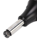 Close-up of Professional Grade Air Powered Die Grinder With Tough Stainless Steel Housing and fast spinning bit for engraving.