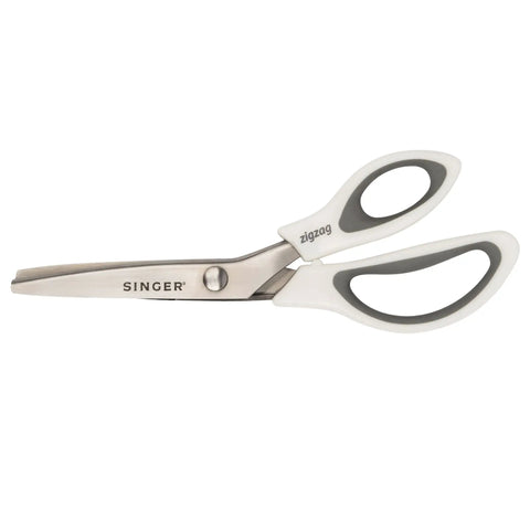 ProSeries 9 Inch Pinking Shears With No Fray Zigzag Edge Heavy Duty Stainless Steel Blades White Soft Grip Handle For Easy Pain-Free Fabric Cutting And Fray-Free Seams, side view