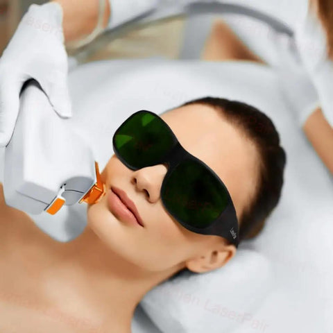 Heavy Duty Ipl Safety Glasses With Broad Spectrum Protection For Hair Removal And Beauty Therapy Lock In Zero Stress Eye Coverage for a client using IPL machine.