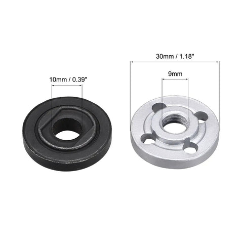 Angle Grinder Flange Nut Replacement For Three Eighths Inch Arbor, 30mm Outer Diameter, Zinc Plated Alloy, inner and outer lock nuts