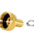 Brass Garden Hose Repair Connector 5/8 Barb To 3/4 GHT Female Adapter For Leak Free Connection Rust Resistant And Built Tough For Quick Hose Fix And Easy Backyard Setup, brass with clamp