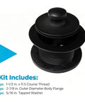 kousoer Bathtub Drain Plug Matte Black with Supplied Faceplate Screws top view showing black flange and threaded design.