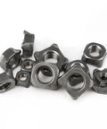Built Tough Heavy Hitter Carbon Steel Square Welding Nuts M4 to M12 in various sizes for industrial metal shop applications.