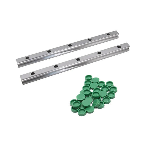 Get Premium HGW25 Linear Guide Rail Kit With Two 2400mm Slides And Four Smooth Blocks For High Precision DIY CNC Projects That Glide Like Butter Without Any Hassle Or Maintenance Needed Down The Road, two steel rails and green caps