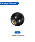 Two Pack M8 Threaded Ball Knobs, 32mm Diameter, Black Thermoset With Copper Insert, Side View