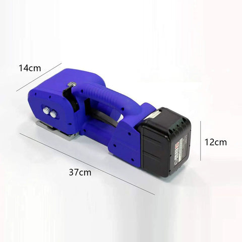 Heavy Duty Portable Electric Strapping Machine With High Capacity Battery Powers Automatic Hot Melt Sealing For 9Mm To 16Mm Pet Pp Strap with dimensions 37cm x 14cm x 12cm.