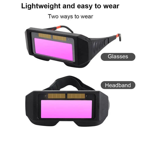 Badass Auto Darkening Welding Goggles with Instant Arc Sensing in glasses and headband styles for adjustable fit and comfort.
