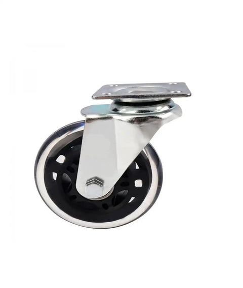 Close-up of a single caster from Five Piece Set Of 3 Inch PU Casters For Furniture Polyurethane Transparent Stem Wheels High Capacity