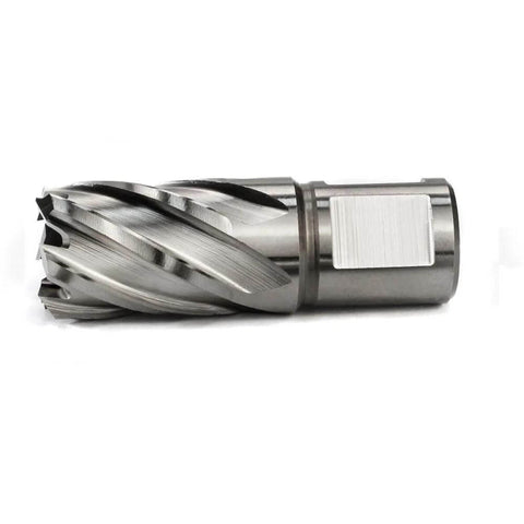 Side view of Oscarbide annular cutter with Weldon shank, 13/16 in cutting diameter, 1 in depth of cut