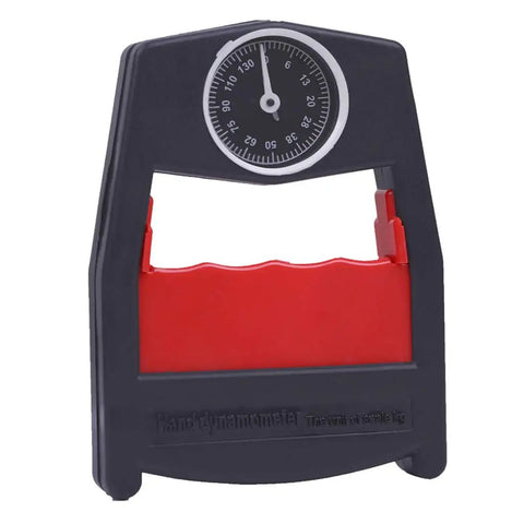 Ultimate Hand Grip Dynamometer For Strength Training, 130Kg Capacity, Ergonomic Grip Meter For Hand, Wrist, Forearm And Finger Power, Great For Climbing, Shooting, Lifting, Rehab, And Fitness, Blue hand dynamometer with analog dial and red grip