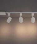 Amped Collection 3 Light LED Track Kit With 4ft Track And Floating Feed In White Finish, illuminated with warm white light